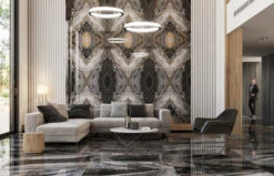 Cosmic Black Polished Porcelain Bookmatch Tile (4 Tiles)