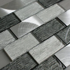 Portland Grey Glass And Aluminium Brick Mosaic