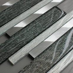 Portland Grey Glass And Aluminium Linear Mosaic