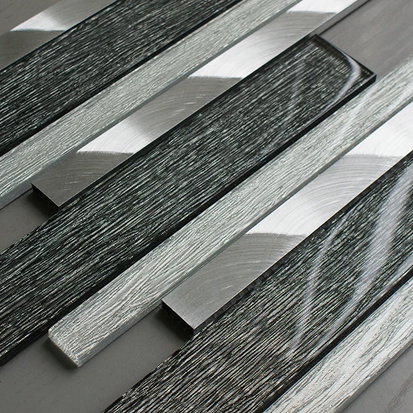 Portland Grey Glass And Aluminium Linear Mosaic 3 Portland Grey Glass And Aluminium Linear Mosaic